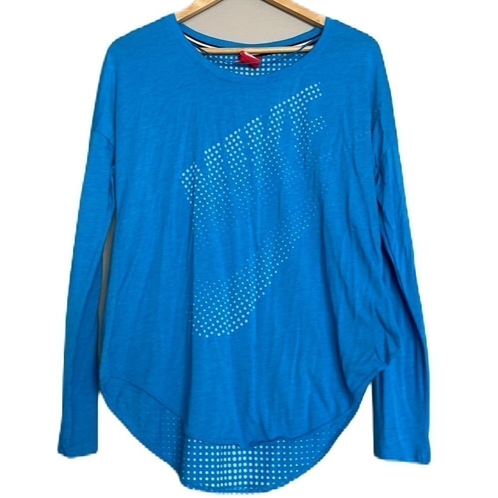 Nike logo long sleeve shirt M bright blue with dot print on back